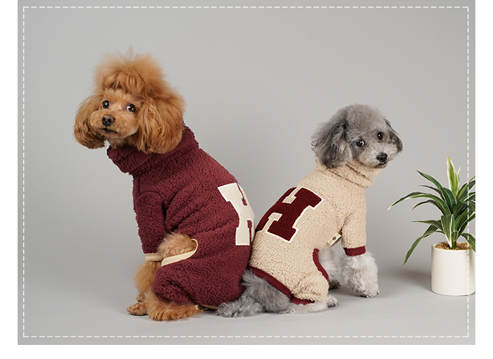 cM♡　ハンドメイド　犬服 可愛い小型犬の洋服通販 鎌倉ドッグ Hネックウォーマーつなぎ