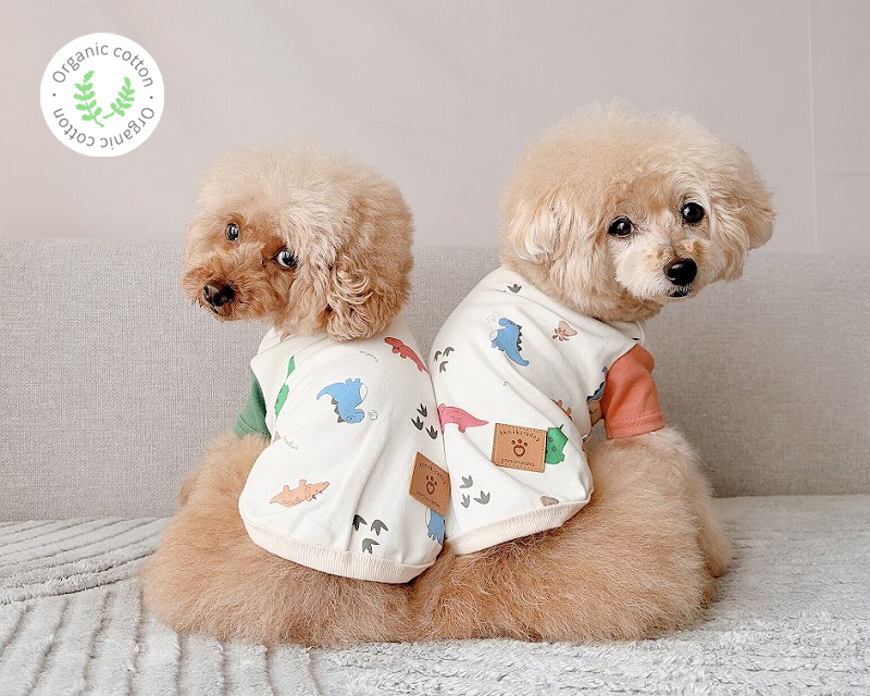 オーガニックやさしい恐竜トップス・ロンパース 可愛い小型犬の洋服